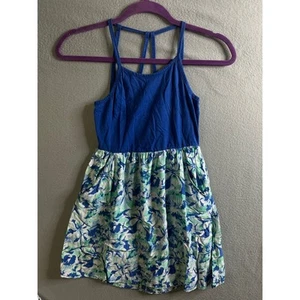 Floral Dress Girls 10 with Pockets Blue Green White Casual - Picture 1 of 7