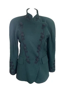 Vintage Escada Wool Cashmere Green Embroidered Shoulder Pad Jacket - Size 34 - Picture 1 of 4