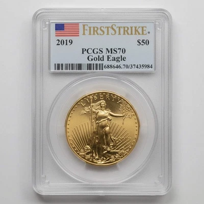 2019 $50 1 Oz Gold Eagle PCGS MS70 First Strike Flag Label - Image 1 of 4