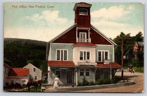 Post Office New Preston Connecticut CT Gas Station 1915 Postcard - Picture 1 of 2