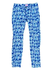 Lilly Pulitzer Pants Size 0 Kelly Blue Elephant Get Trunky Skinny Ankle Preppy - Picture 1 of 7