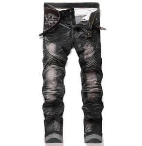 Herren Schwarz Grau Denim Baumwolle Jeans Slim Fit Stretch Motorrad Hose Punk Hippie - Bild 1 von 11