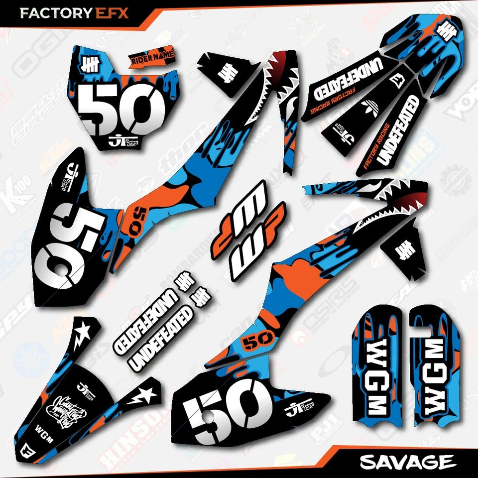 Kit de gráficos de carreras salvajes azul y naranja para 16-23 KTM 50sx 50 sx calcomanía pegatina Foto 1 de 3
