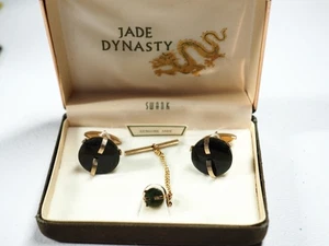 Vintage Swank Jade Dynasty Cuff Links and Tie Tack-Genuine Jade - Picture 1 of 1