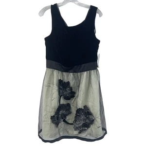 Donna Ricco Black/Cream Velvet Floral Embroidered Mesh Dress Girls’ Size 12 NWT - Picture 1 of 4