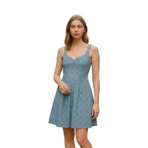 Anthropologie Deletta Blue Floral Embroidered V Neck Sleeveless Dress Size Small - Picture 1 of 5