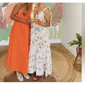 House of Harlow Leinenkleid tief V Stufen Blumen in Hellbraun XL - Bild 1 von 6