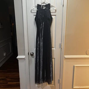 BLONDIE AND ME EVENING BY LINDA BERNELL Sparkly Blue Gray Dress 7/9 Small Maxi - Picture 1 of 15