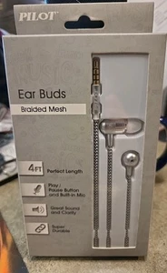 Pilot Wired Ear Buds Braided Mesh Silver NEW - Picture 1 of 1