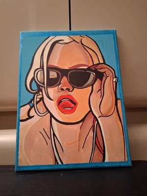 Sexy Girl Pop Art Painting - Original 12 x 16 Inches - Image 1 of 3