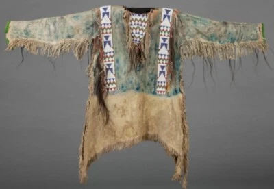 Camisa de guerra estilo antiguo American Buckskin Buffalo con cuentas flecos Powwow Regalia Foto 1 de 2