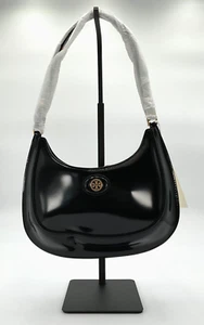 Tory Burch Robinson Spazzolato Black Leather Convertible Crescent Bag NWT - Picture 1 of 6