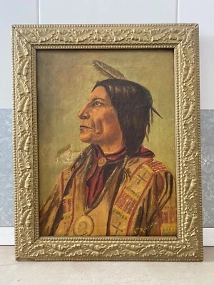 🔥 Historic Antique 19th Native American Indian Painting - Chief WOLF ROBE, 1898 - Image 1 of 4