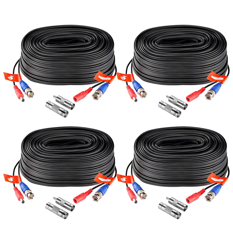 ZOSI 4-PCS All-in-One 100ft Power Cable for Security Camera DVR System BNC Video