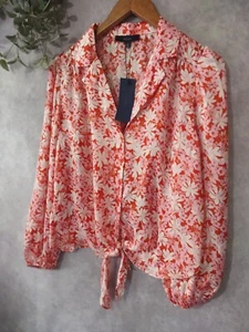Eclair Bluse Damen S rot Langarm Knopfleiste vorne zum Binden Shirt Oberteil - Bild 1 von 8