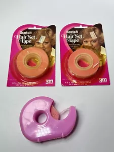 Lot Rare Vintage Scotch Hair Set Tape Rolls PINK Dispenser NOS 1974 New - Picture 1 of 6