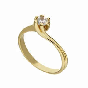Anello Solitario In Oro Giallo 18 Carati con Zirconi Bianchi da Donna - Picture 1 of 1