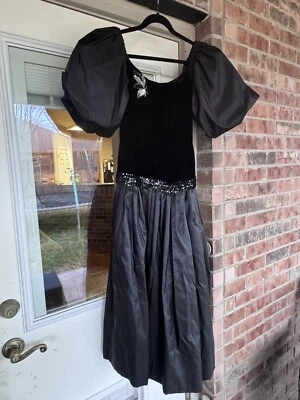 Maxi Vestido De Colección Victor Costa Couture Negro Terciopelo Satinado Lentejuelas Hombro 8 Foto 1 de 4