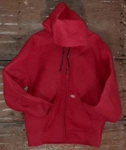 Dickies Workwear Red Full Zip Hoodie Jacket Fuzzy Blanket Lined Mens Sz Large - Picture 1 of 7
