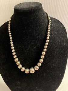 Collier perles graduées en argent sterling Navajo amérindiennes 24 po 60 grammes
