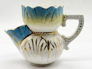 ANTIQUE GOLD GILT BLUE WHITE YELLOW SHAVING MUG JUG CUP SCUTTLE 7 - Foto 1 di 7