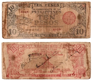 Filipinas 1943 Leyte 10 pesos S409 Segunda Guerra Mundial dinero primera emisión placa de madera solo 24 k - Imagen 1 de 4