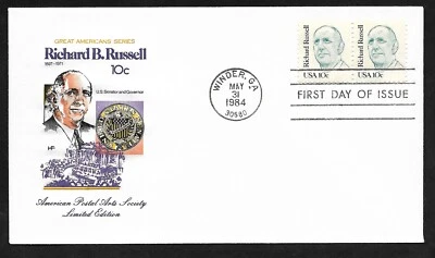 #1853 10c Richard B. Russell - House of Farnam/Limited Edition FDC Pair - Image 1 of 2