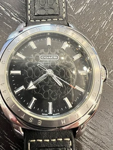 Coach Men's Watch Black Leather Strap Vintage Authentic Coach Quartz Stainless - Picture 1 of 8