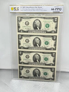 $2 2009 Federal Reserve Note Boston uncut sheet of 4 PCGS 66 PPQ - Picture 1 of 4
