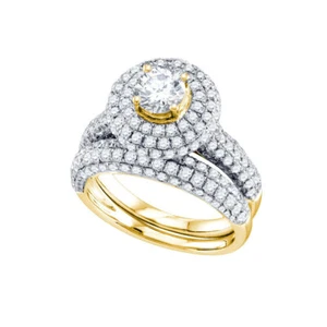 14k Yellow Gold Womens Round Diamond Bridal Engagement Ring Band Set 2-1/5 ctw - Picture 1 of 1