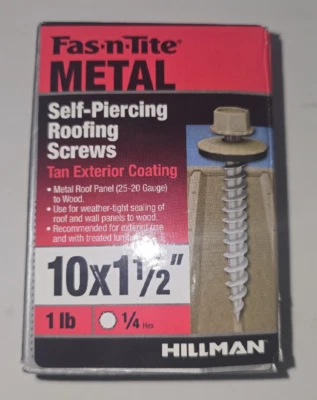 Hillman Fas-n-Tite Metal Self-Piercing Roofing Screws Beige Exterior 10" x1-1/2" - Image 1 of 3