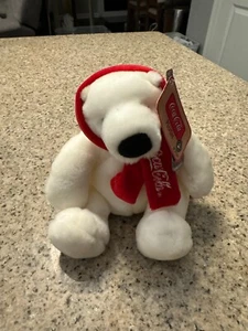 NEW Boyds Coca-Cola White Polar Bear Plush 6" With Red Coca-Cola Scarf With Tags - Picture 1 of 2