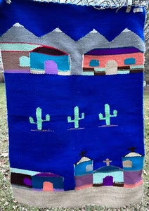 Südwesten Wandbehang handgewebter Wandteppich mit Saguaro und Missionskirche 28x42 - Bild 1 von 5