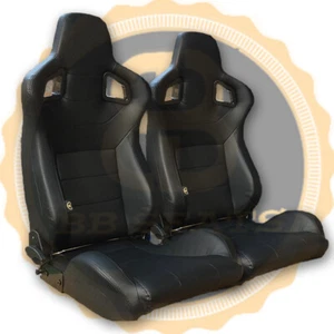BB6 Paar schwarze liegende kippbare Sport Rennschalensitze + Universal Kufen - Bild 1 von 8