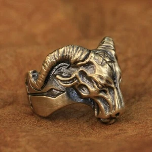 Satan Argali High Detail Brass Ring Biker Punk Jewellery BR272C UK Size N½~Z4 - Picture 1 of 27