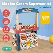 55 Piece Kids Pretend Role-Play Supermarket Playset Grocery Shop Ice Cream Toys