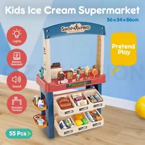 55 Piece Kids Pretend Role-Play Supermarket Playset Grocery Shop Ice Cream Toys - Picture 1 of 8