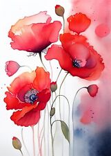A3 Size Red Poppy Botanical Wall Art Print Poster Home Decor