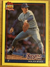 1991 Topps Nolan Ryan Box Bottom Baseball Card #N Rangers HOF Pitcher Low-Grade