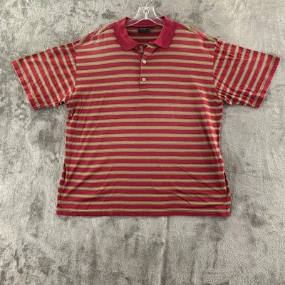 Camisa polo masculina de golfe Bobby Jones listra verde vermelha algodão manga curta vintage - Imagem 1 de 4