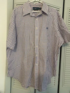 Polo Ralph Lauren Shirt Mens 2XL Pink & Blue Plaid Classic Fit Short Sleeve - Picture 1 of 7