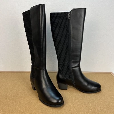 Botas altas Propet Talise negras para mujer 8,5 ancho pantorrilla cuero elástico precio de venta sugerido por el fabricante $155 NUEVAS Foto 1 de 4