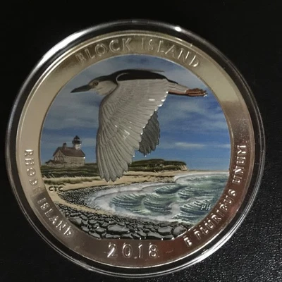 2018 ATB Rhode Island BLOCK ISLAND 5 oz Silver Rare Colorized Coin with Box - Image 1 of 4