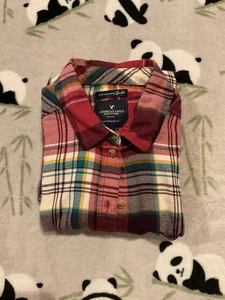 American Eagle Womens Small Multicolor Boyfriend Fit Flannel Button Down Shirt - Picture 1 of 11