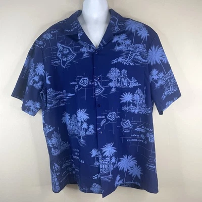 CT Hawaii Fashions Hawaiian Shirt 2XL Blue Tropical Island Map Dressy Casual VTG - Image 1 of 4