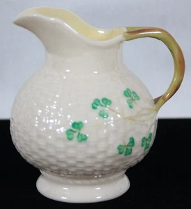Vintage Belleek Potteries Korbgeflecht & Kleeblatt Muster Milchkännchen 3,5" hoch 5. Markierung - Bild 1 von 7