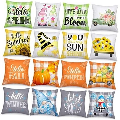  16 Pcs Seasonal Pillow Covers 16 x 16 Inches Spring Summer Flower Decorative  - Image 1 of 4