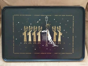 Rare MCM Down w/ Drink Demon Rum Get on the Wagon Harry Goff Metal Barware Tray - Picture 1 of 23