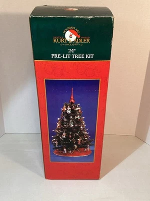 Vintage Kurt S. Adler 24” Pre-Lit Tree Kit W/ Topper, Ornaments, Garland & Skirt - Image 1 of 4