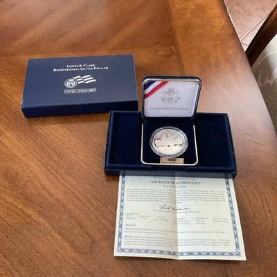 2004-P 90% SILVER PROOF LEWIS & CLARK BICENTENNIAL SILVER DOLLAR with COA & OGP - Image 1 of 4
